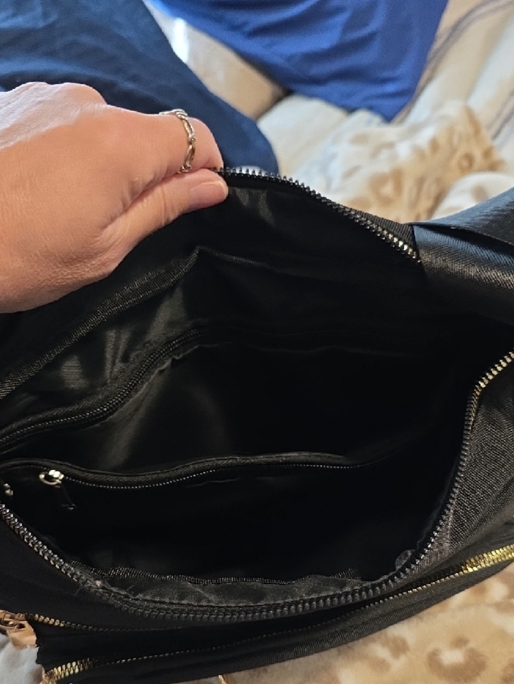 Black Crossbody Shoulder Bag with Gold Hardware - Women - Picture 8 of 11